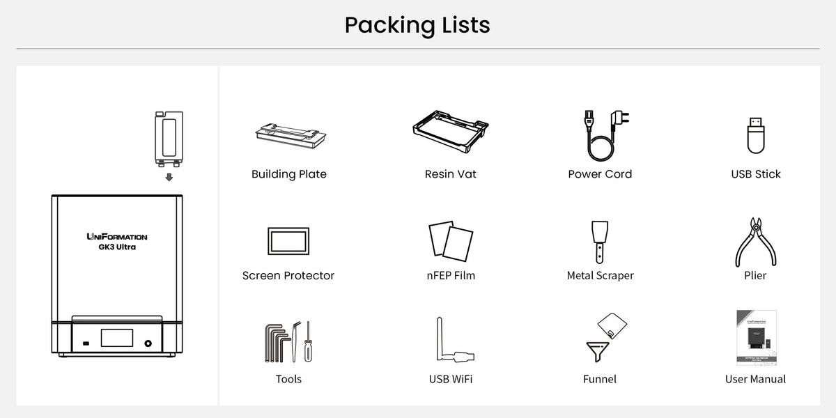 UniFormation GK3 ULTRA Packing List and Included Accessories