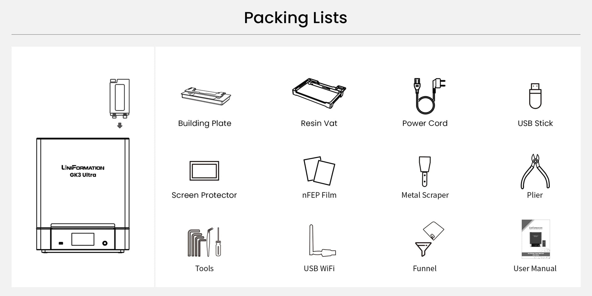UniFormation GK3 ULTRA Packing List and Included Accessories